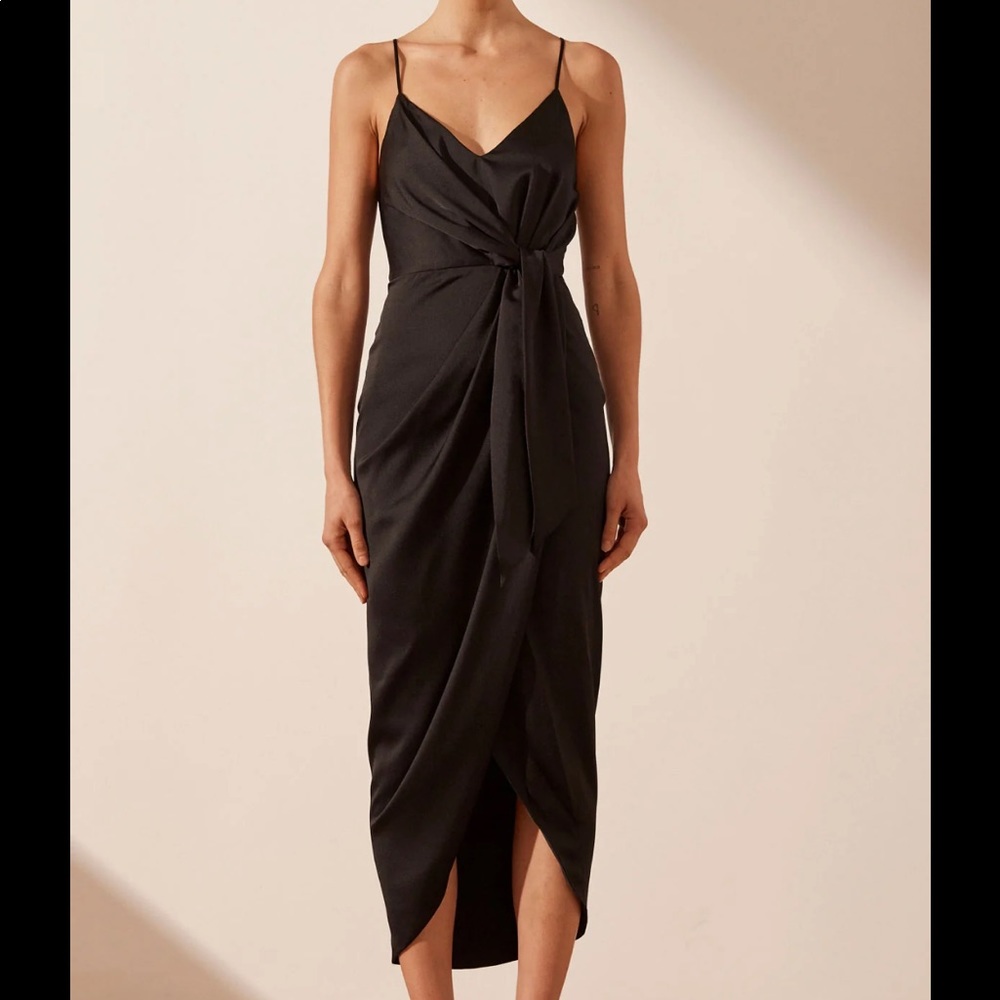 Shona Joy Luxe Tie Front Cocktail Dress in Onyx